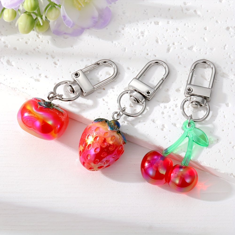 1pc Creative New Red Cherry Keychain For Men, Fashion Simple Decoration,  Trend Car Key Metal Pendant