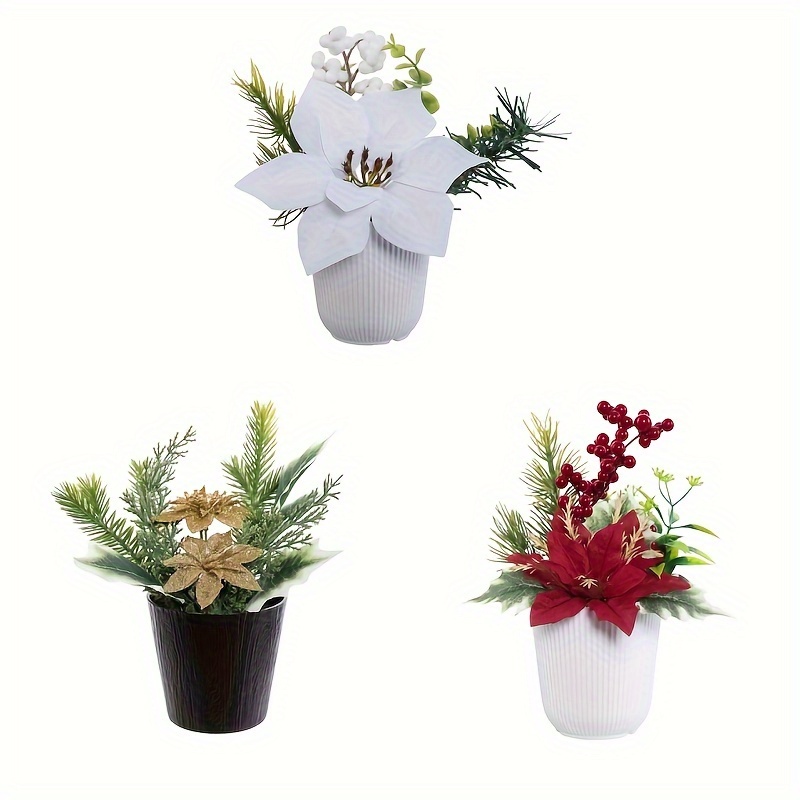 4Pcs Artificial Poinsettia Bushes Poinsettias Artificial Christmas