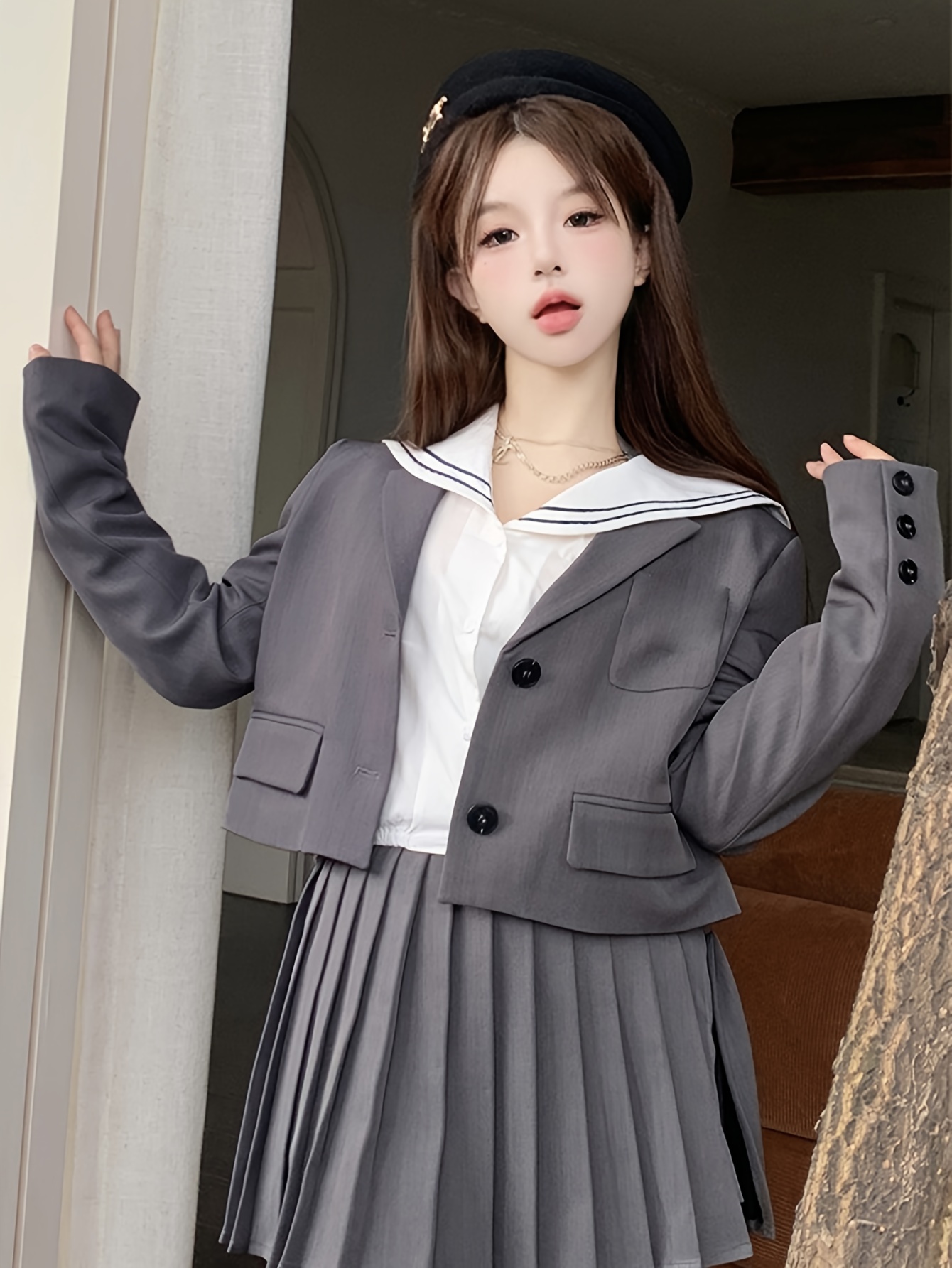 Solid Open Front Crop Jacket Casual Button Decor 3/4 Sleeve - Temu