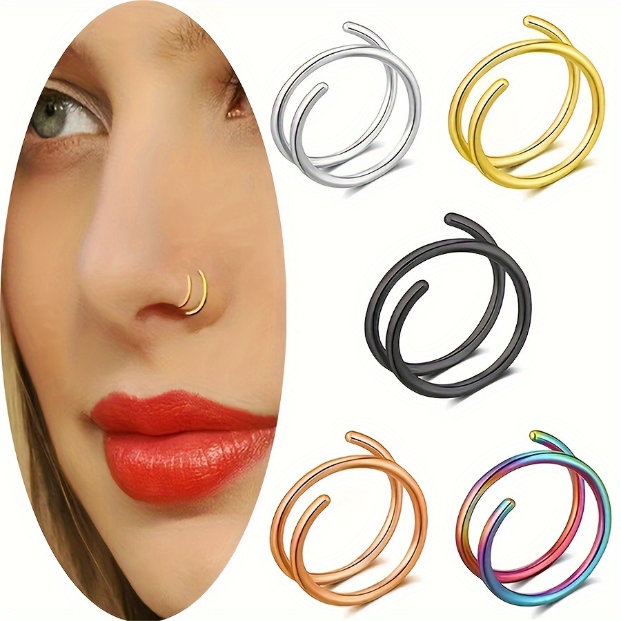 2pcs Double Rings For Pierced S Spiral Rings For Girls, Nostril Piercing  Jewry