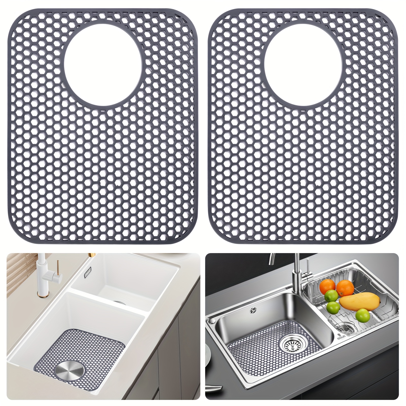 Sink Protectors for Kitchen Sink 13.58X 11.6 Sink Mat,2PCS Silicone Kitch  TOP