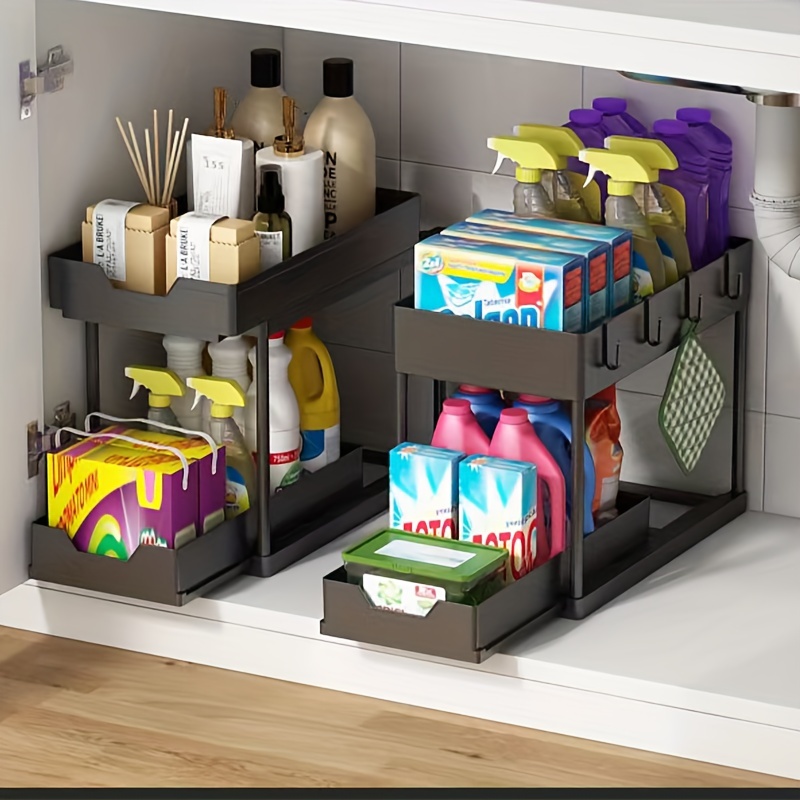 Large Capacity Slide Out Under Sink Organizer With Sliding Drawer And Extra  Hooks For Kitchen And Bathroom Cabinet Storage Pull Out Slnk - Temu