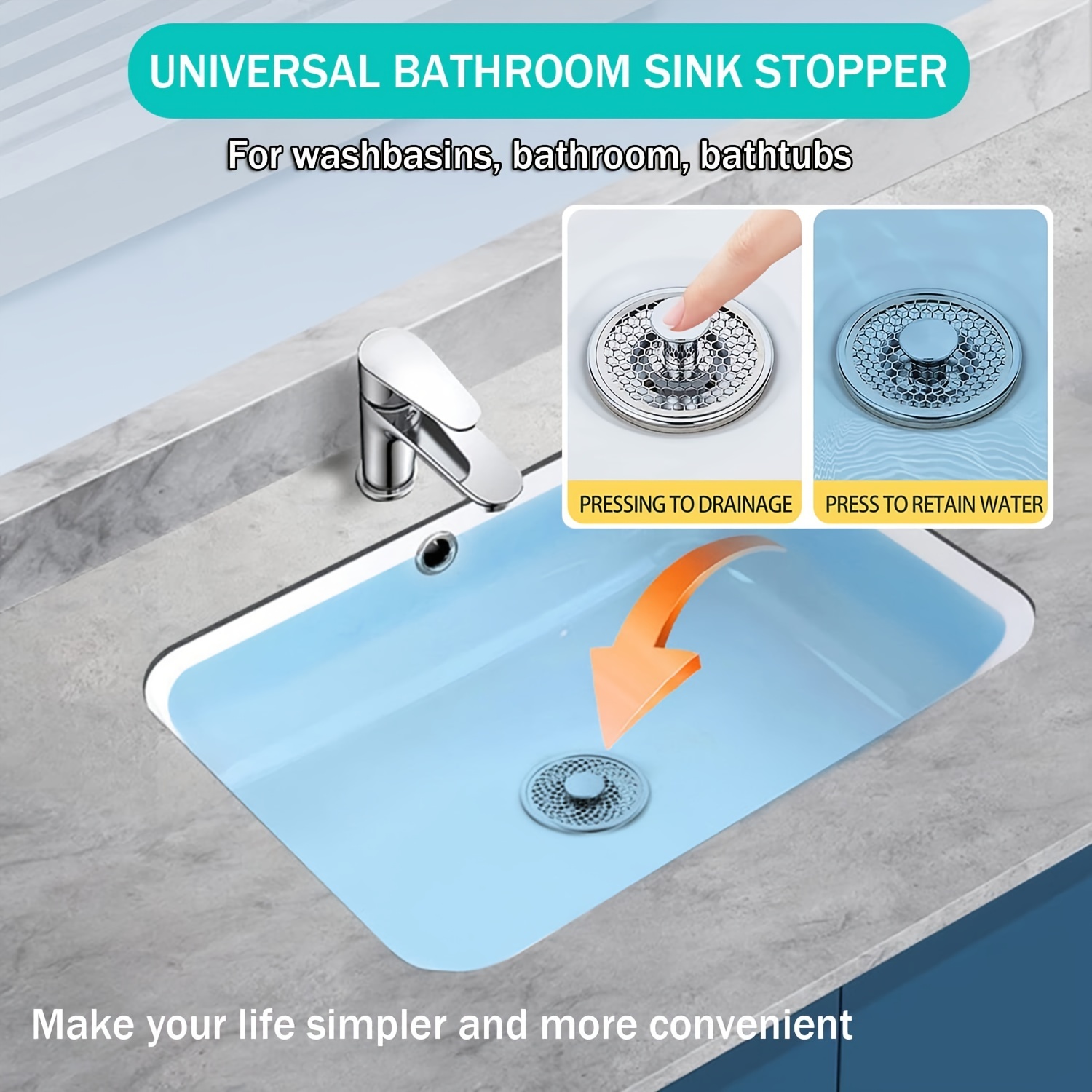 AOYOO Universal Bathroom Sink Stopper, Basin Pop Up Bathroom Sink