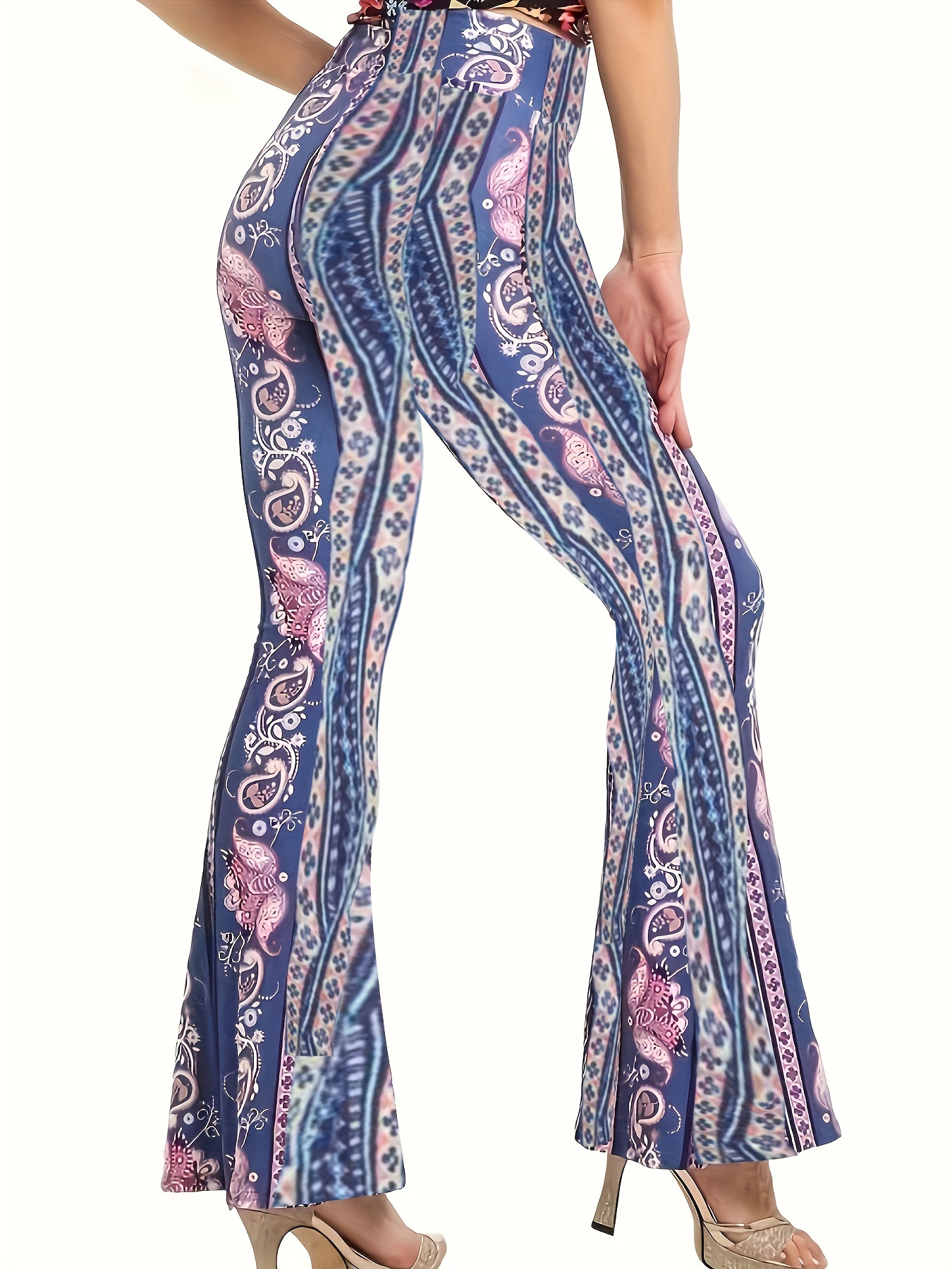 All Over Geometric Print Flare Leg Pants, Boho High Waist Pants For  All-season, Women's Clothing