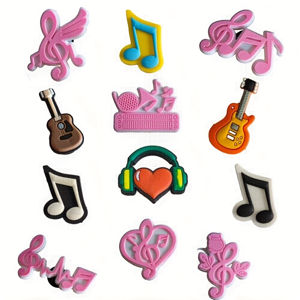 Single Sale 1-16pcs Shoe Charms Pink Black Musical Note Accessories Shoe  Decoration DIY For Croc