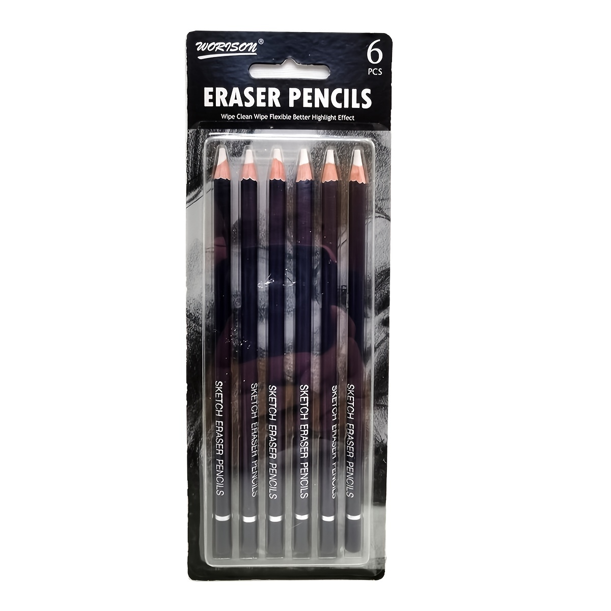 Bview Art 6Pcs Eraser Pencils with Brush for Artists Beginner