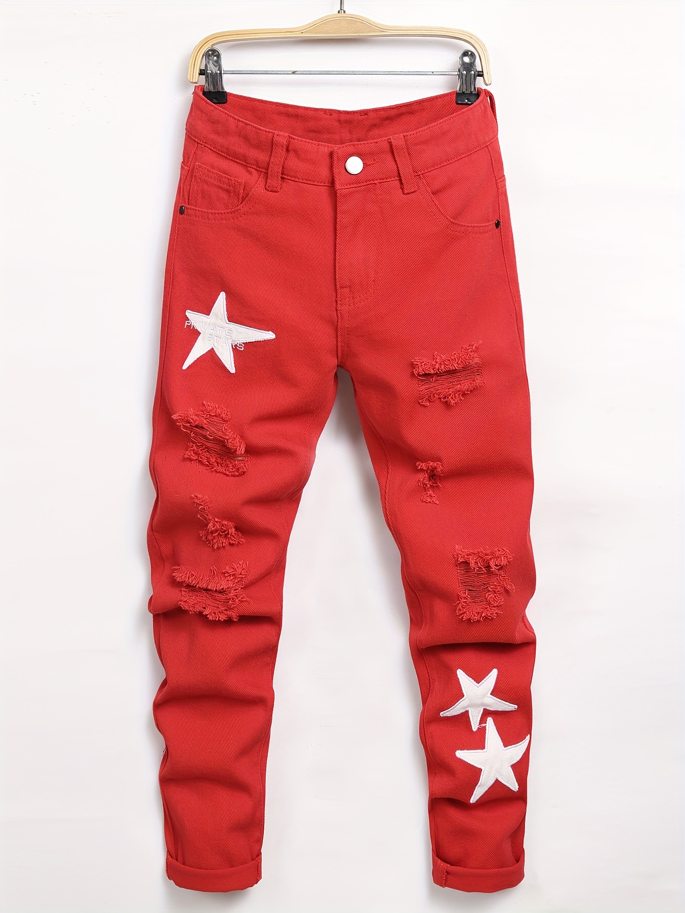 Dark Red Slant Pocket Bell Bottom Jeans, Stretchy Loose Slimming Elegant  Denim Pants, Women's Denim Jeans & Clothing Valentine's Day
