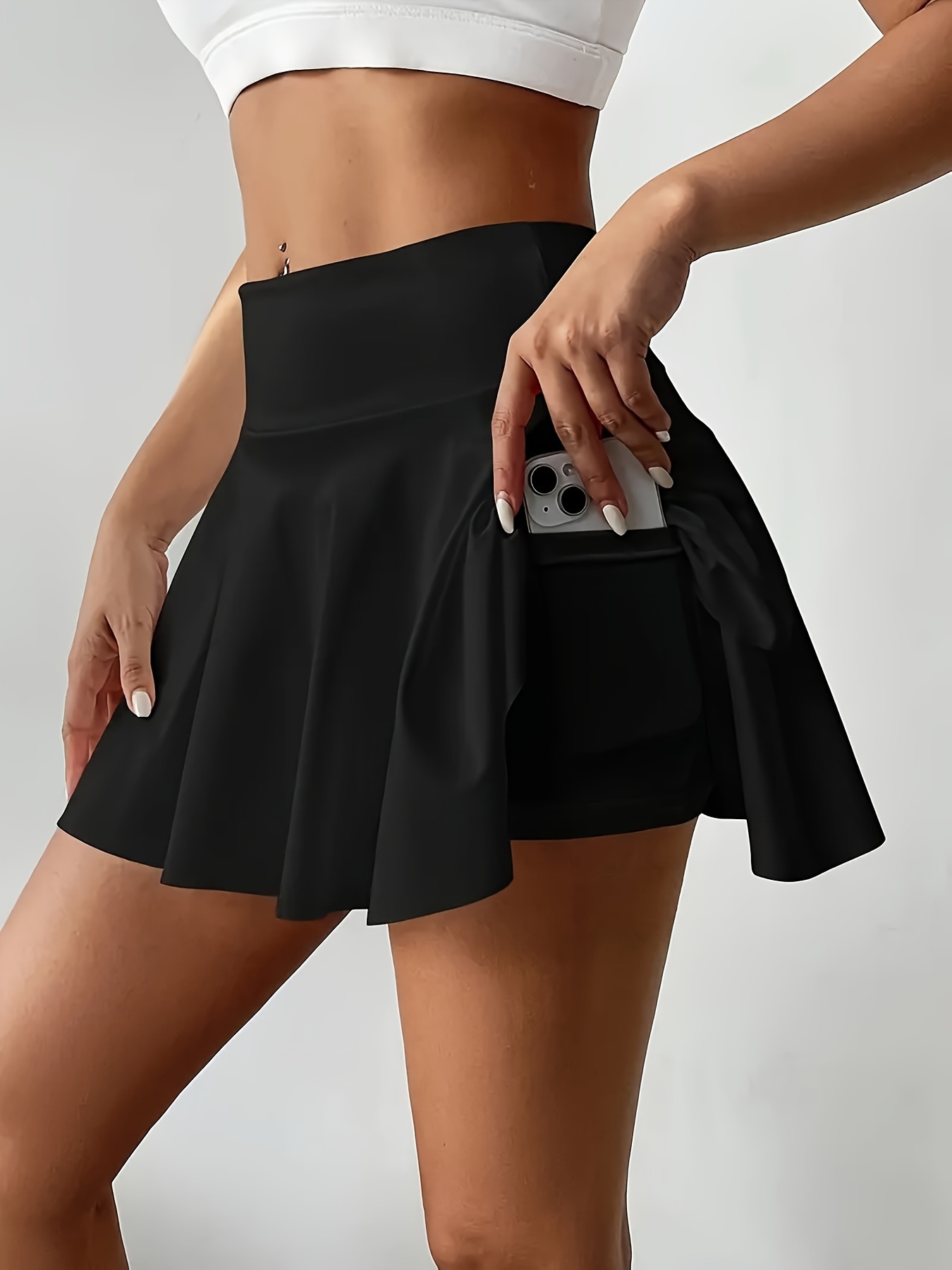 Solid Irregular Hem Pocket Skorts Casual High Waist Cargo - Temu