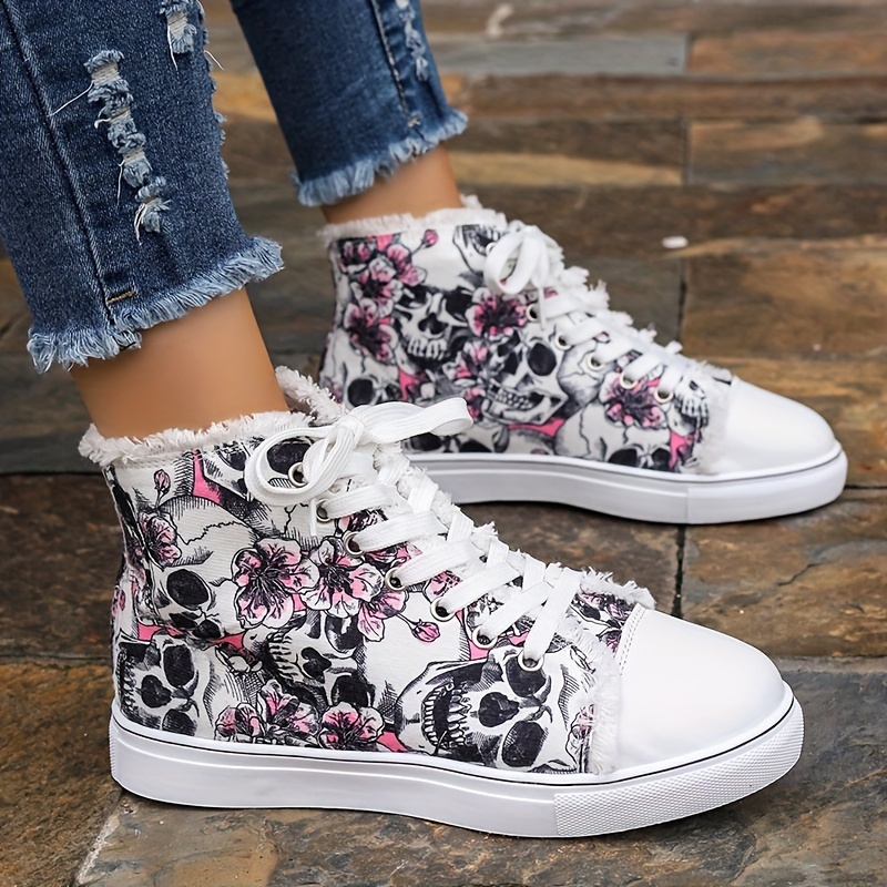 Breathable Floral Print Skate Shoes, Lace Up Anti Slip Faux Leather  Basketball Sports Shoes, Women's Footwear - Temu