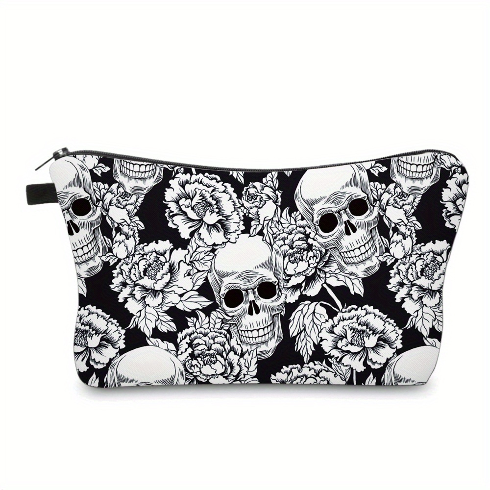 Halloween Skull & Bat Print Makeup Bag, Spider & Bat Print Cosmetic Bag,  Square Roomy Travel Toiletry Bag Accessories Organizer, Halloween Gift For  Men And Women - Temu