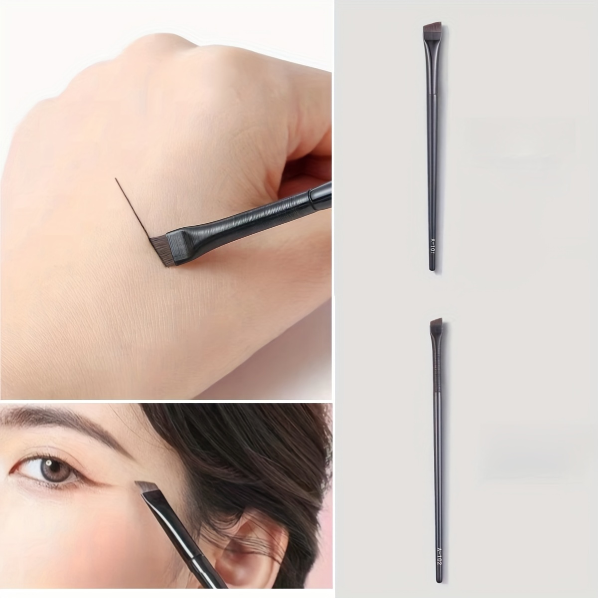 Eyeliner Brush Fine Angled Set - For Liquid Gel Liner Applicator Bent  Stencils Thin Pencil Pen Real Small Sharpener Angle Wing Tips Firm Makeup