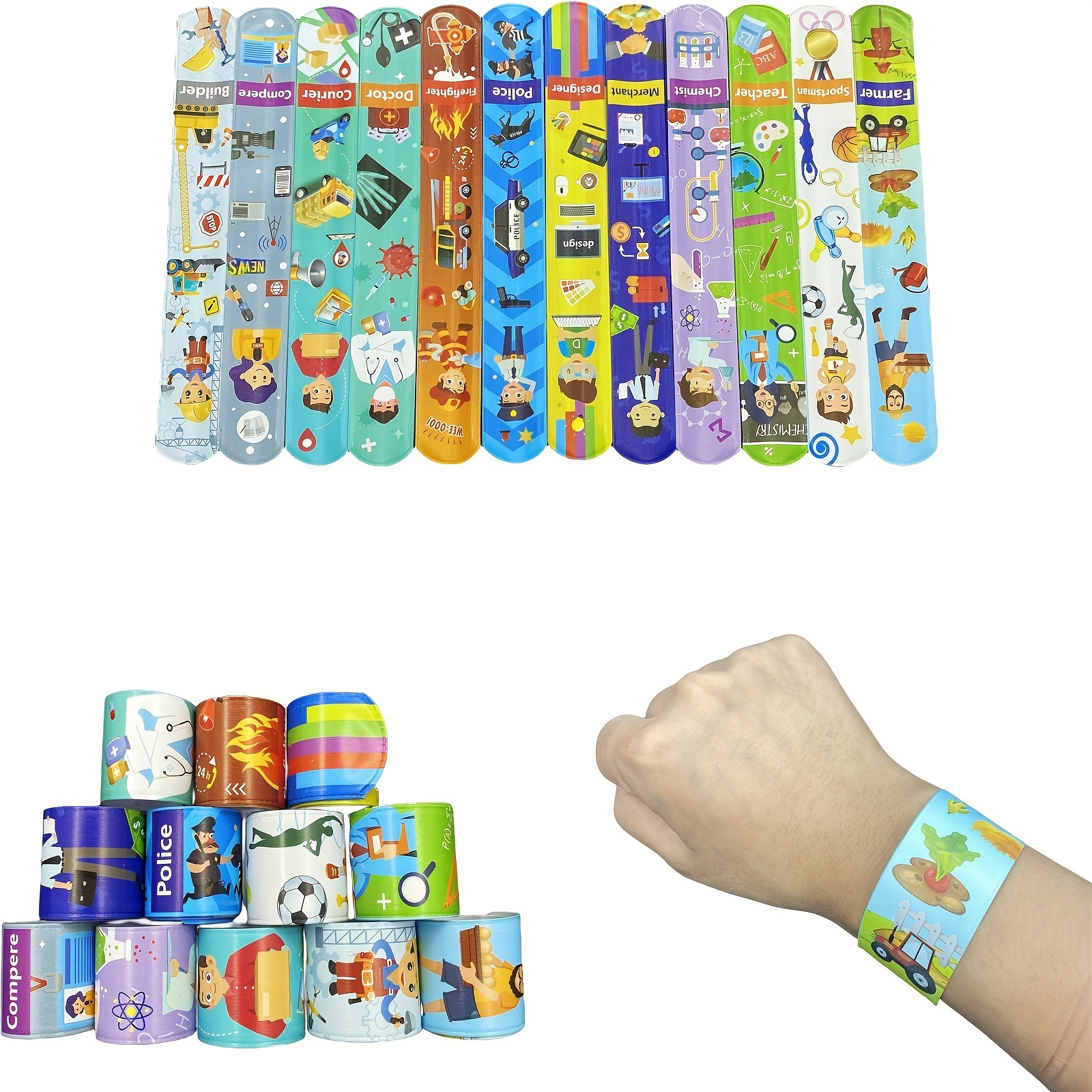 100 pulseras de bofetada con corazones coloridos, diseño de animales,  bandas retro para niños y adultos, regalos de cumpleaños en el aula (100