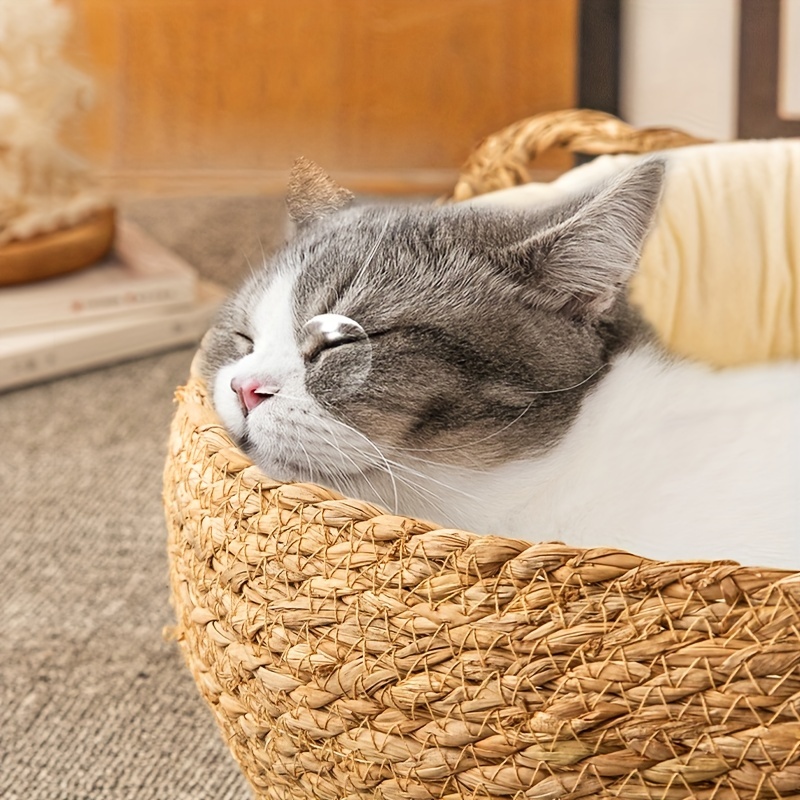 Handmade Straw Woven Kennel Cat Nest Kitten Scratching Sleeping