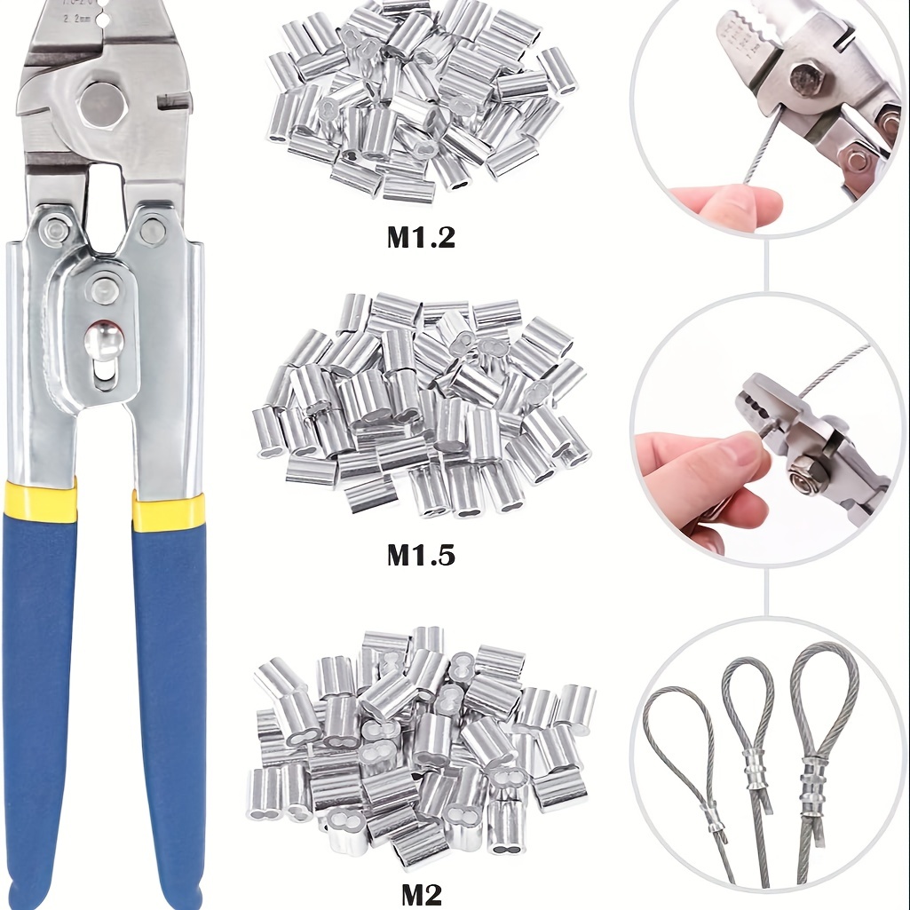 Fishing Crimping Pliers Heavy Duty + 500pcs Crimp Sleeves Set Hand Crimper  Plier Set Wire Rope Crimpers Fishing Tackle Pliers Built-in Wire Cutters