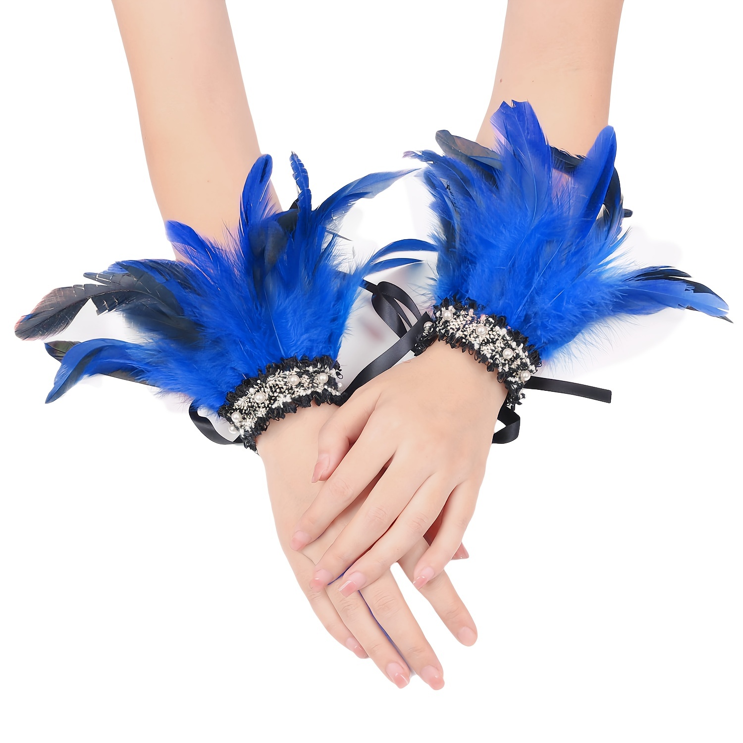 2 pulseras de plumas de plumas, correa de muñeca de pluma, estilo étnico,  brazo de muñeca de pluma, accesorio decorativo para Halloween, Navidad