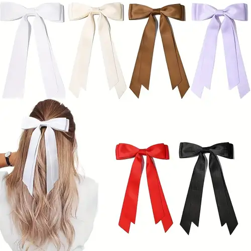  1PC Satin Hair Bows for Women Large Hair Barrettes Ribbon for  Girls Giant Long Bow Hair Clips Ponytail Holder Silk Big Hair Clips  Accessories for Women(Black) : Beauty & Personal