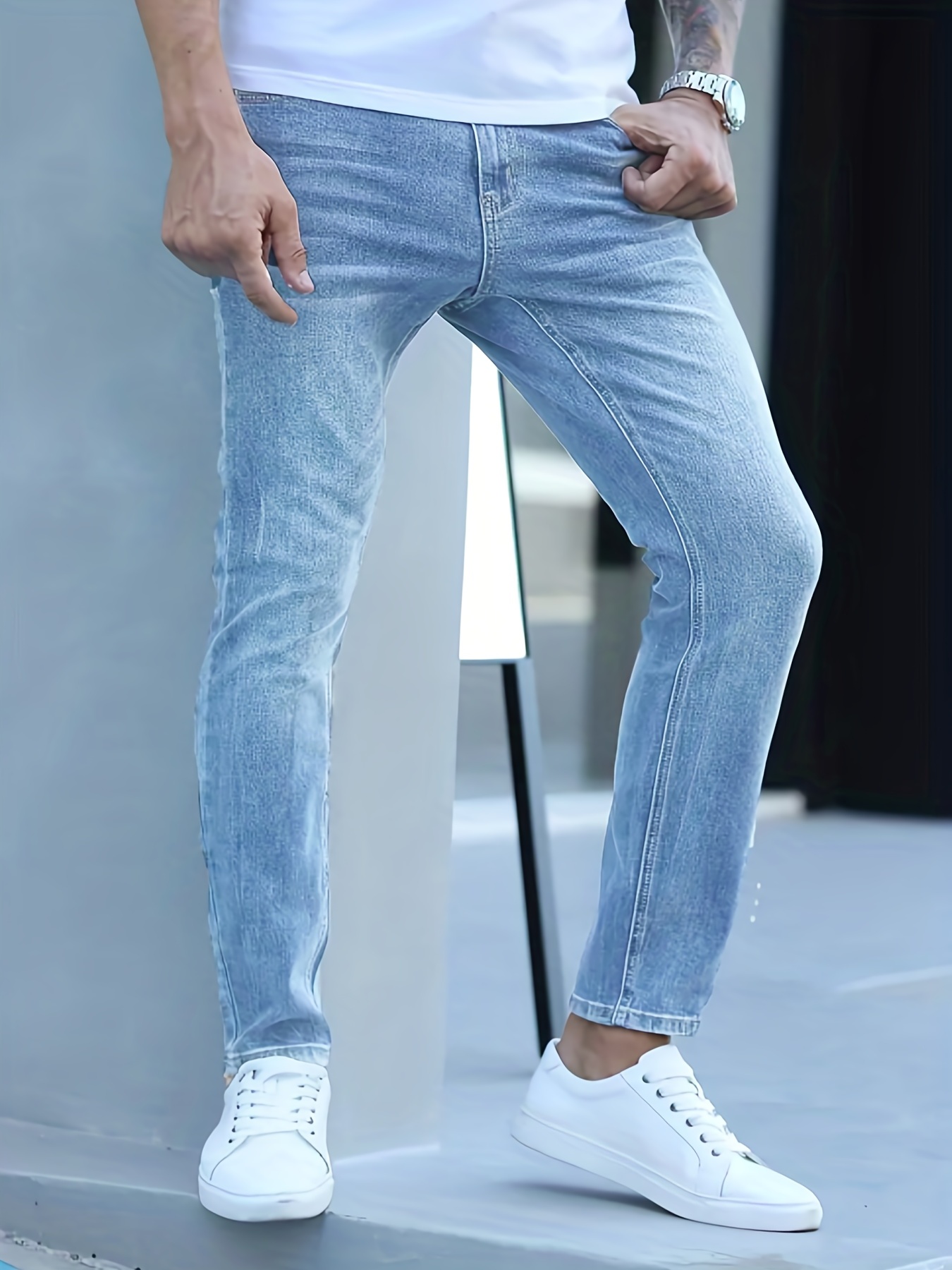 Men Stretch Denim Pants Slim Fit Bootcut Jeans Trouser Ripped Distressed  Classic