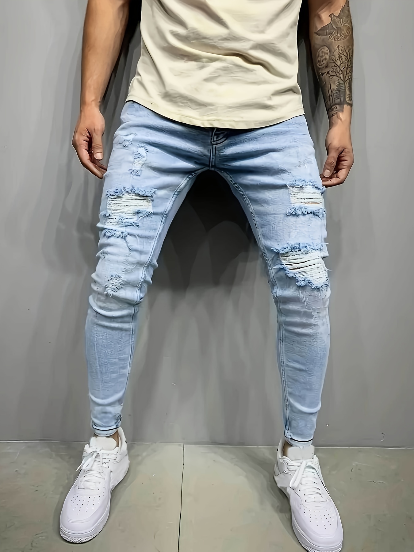 Jeans Rasgados Hombres Temu