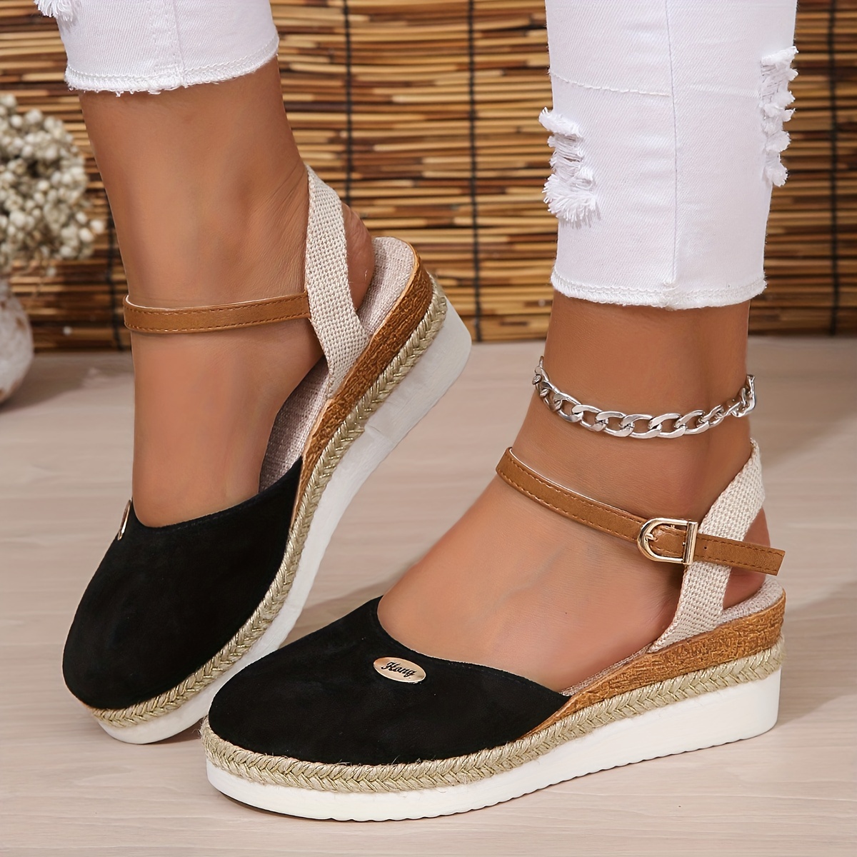  Closed Toe Espadrilles for Women,Orthopedic Wedge Sandals  Vintage Round Toe Slingback Thick Bottom Wedge Heels with Ankle Buckle  Strap Comfortable Breathable Summer Walking Daily Work Shoes : Sports &  Outdoors