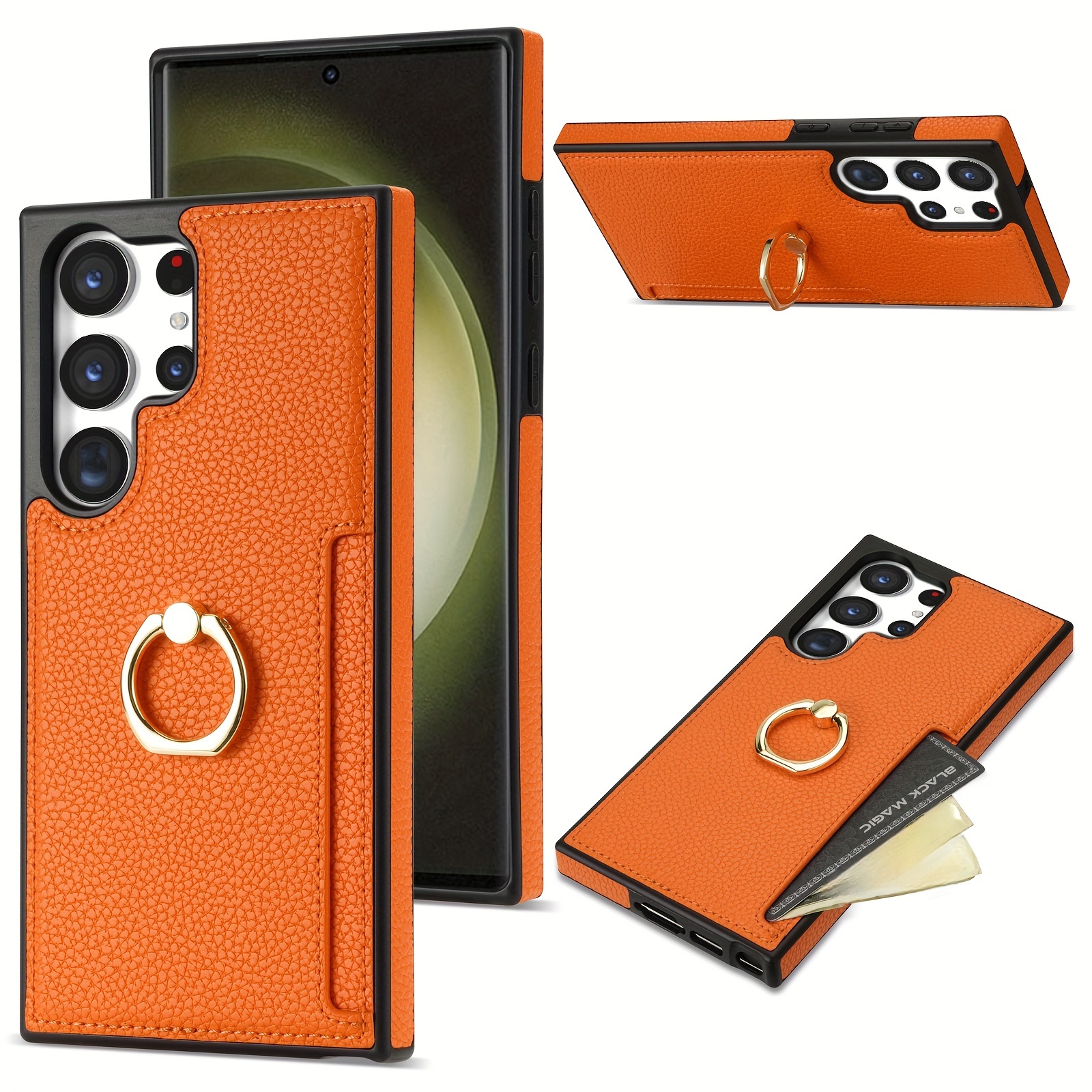 Luxury Leather Retro Square Case w/ Ring For Samsung S23 S22 S21