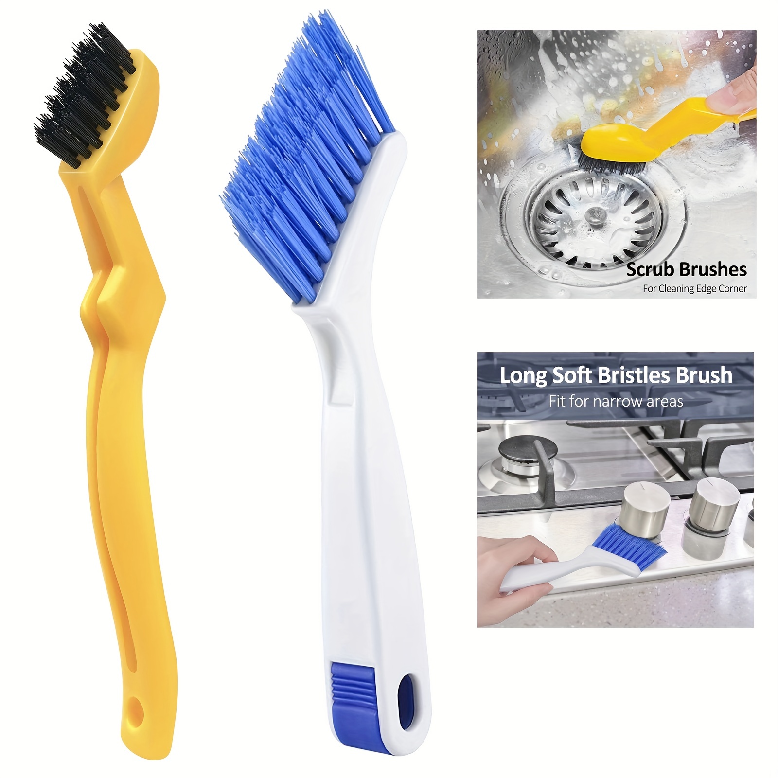 Grout Cleaner Scrub Brush Small with Stiff Bristles, Slim Corner Edge  Cleaning Brush, Grey Deep Clean Kitchen Tile and Shower Scrubber Brush