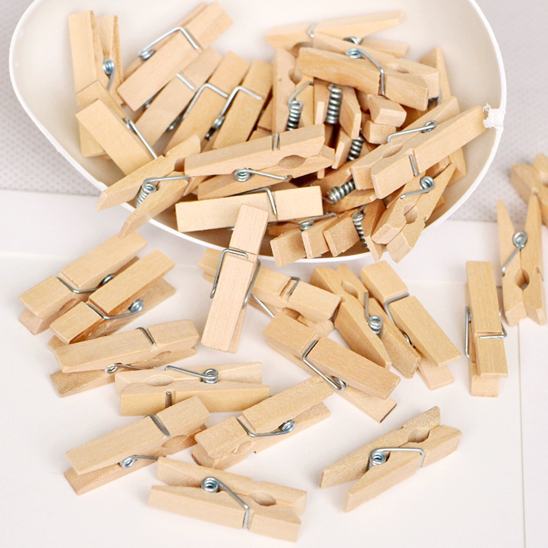 100pcs Mini Clothes Pins For Photo, Wooden Small Clothes Pin With 393.7inch  Jute Twine String, Tiny Decorative Clothespin For Little Baby Shower Photo