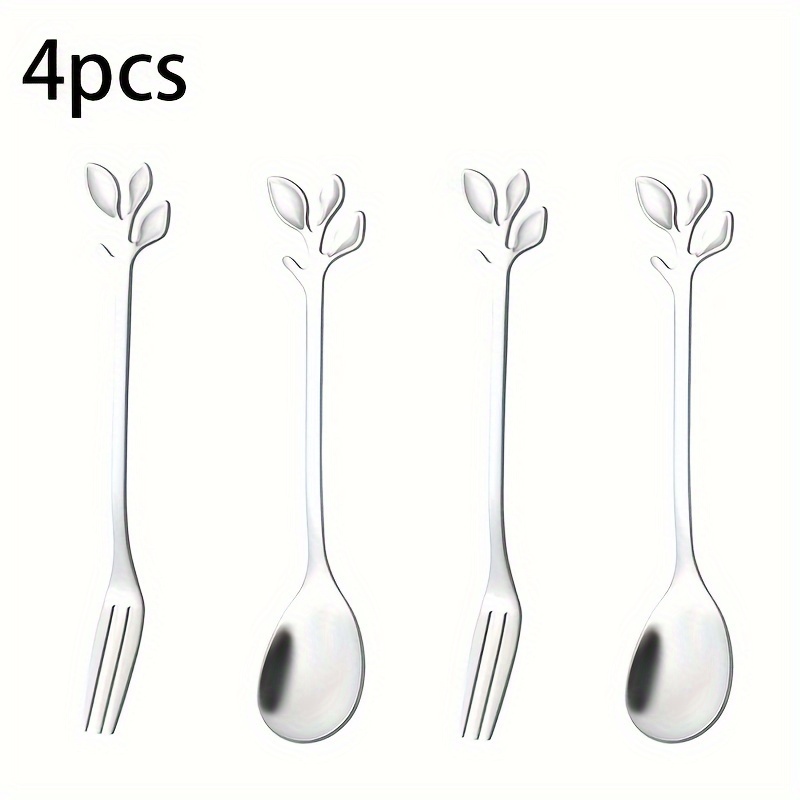 Small Coffee Spoon With Leaf Handle, Silvery Stainless Steel Dessert Spoon,  Home Party Tableware, Dinnerware Silverware Cutlery Flatware Set - Temu  France