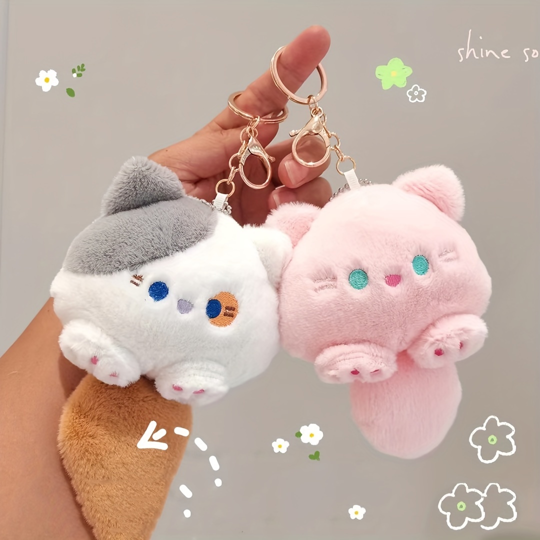 Furry Key Chain, Plush Kitten Head Keyrings, Kawaii Stuffed Animal