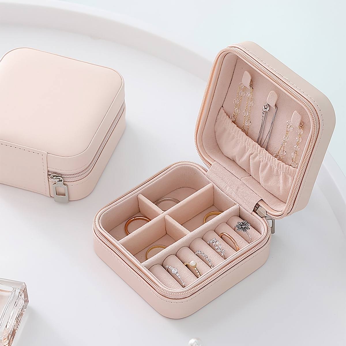 Portable Mini Jewelry Organizer Box Storage Jewellery Casket Makeup PU  Leather Beauty Travel Jewelry Packaging & Display Case