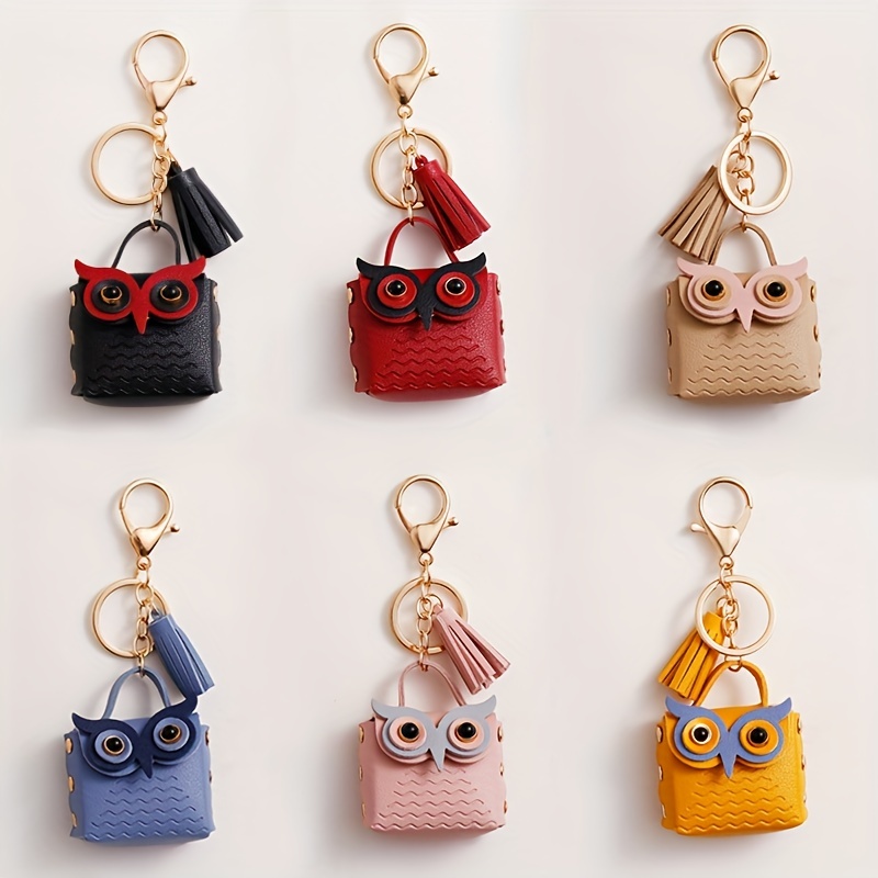 Pu Leather Owl Decor Bag Charm Keychain Key Ring Bag Pendant Ornaments For  Women Men Souvenir Birthday Gift - Temu