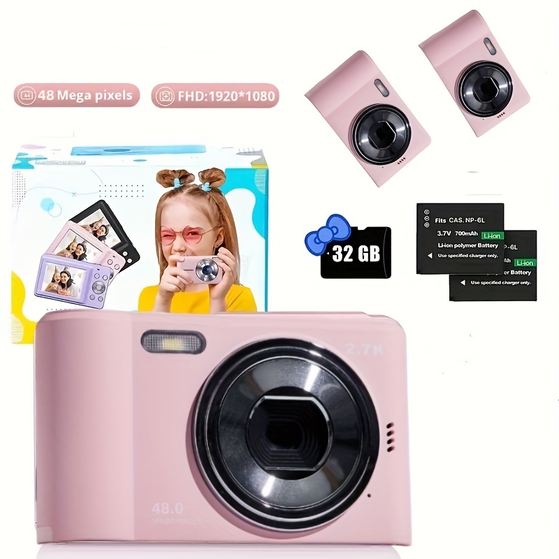  Cámara digital, HD 1080P 48MP Vlogging cámara para niños con  pantalla IPS de 2.4 pulgadas, zoom 16X enfoque automático compacto mini  cámara de bolsillo regalos para estudiantes, adolescentes y adultos 