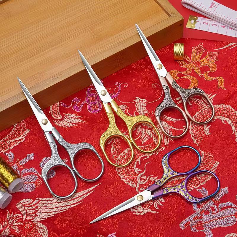 SHWAKK Stainless Steel Embroidery Sewing Scissors Professional Crafts  Dressmaking Golden Sharp Handled Needlework Scissor