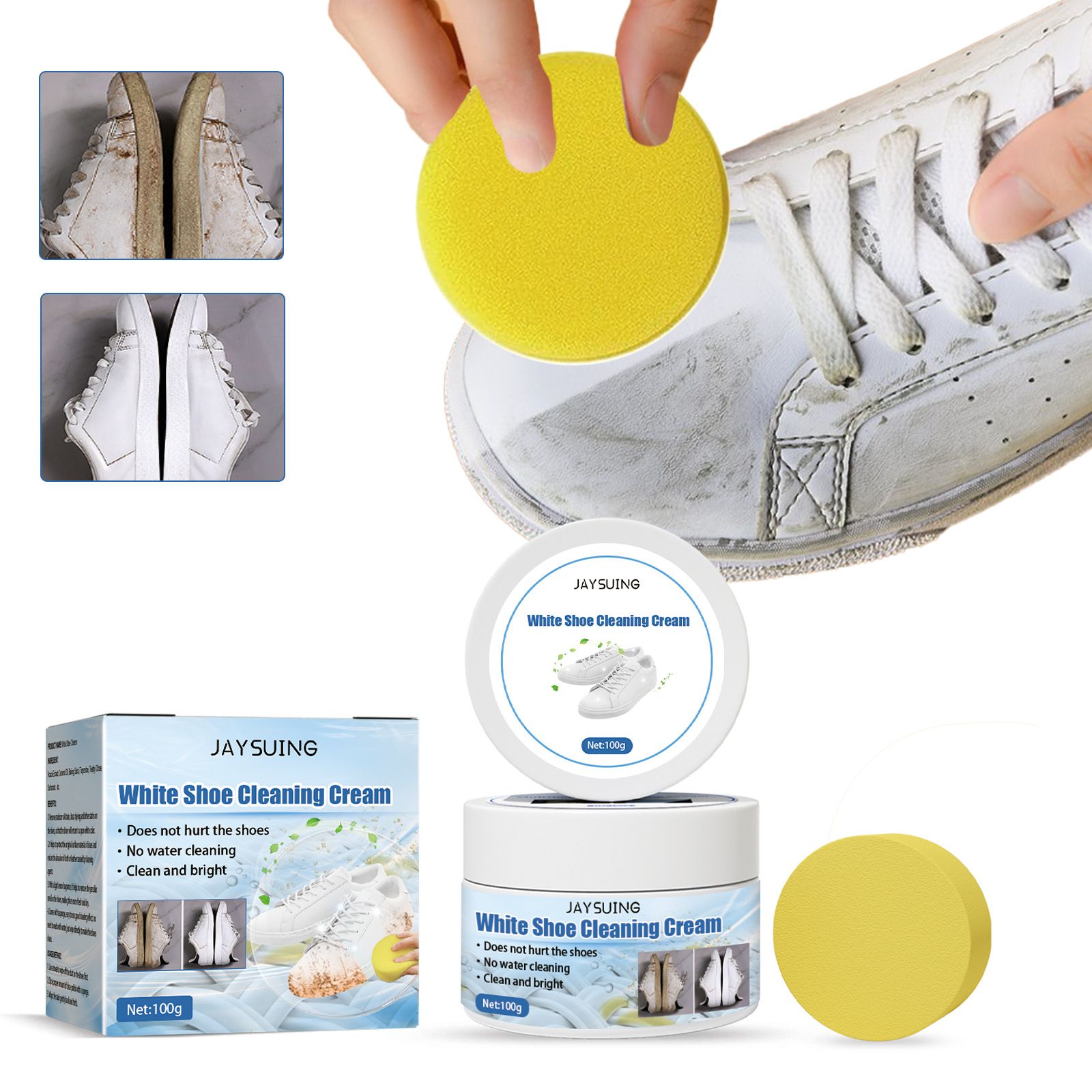 Buy C_K White Shoe Cleaner Cream with Sponge Instant Shoe Whitener for  White Shoes No-Wash Shoe Cleaning Kit White Sneaker Cleaner White Shoe  Polish Sneaker Cleaning Kit Shoe Eraser Stain Remover 260g 