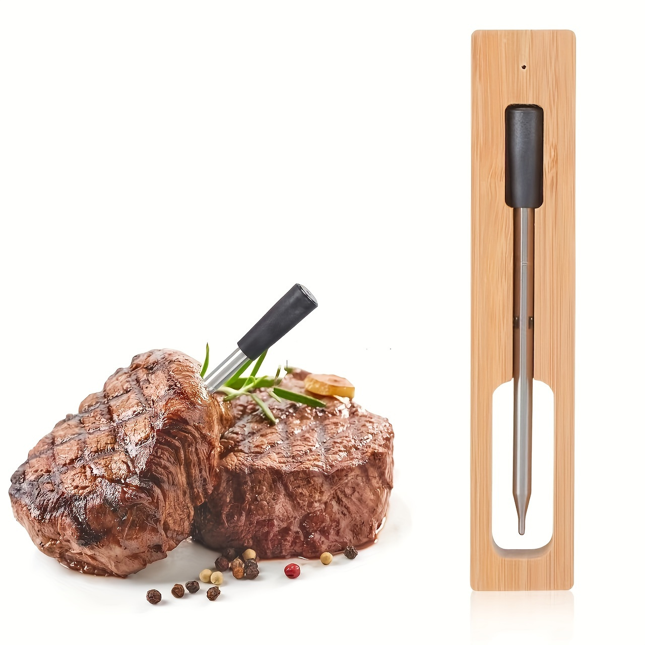 500FT Truly Wireless Smart Meat Thermometer, Bluetooth Meat Thermometer  with APP、LCD, Digital Cooking Thermometer with Ultra-Thin Probe for BBQ  Oven