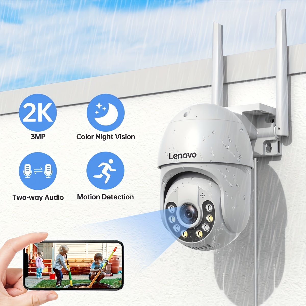 Caméra WiFi extérieure 3MP avec projecteur LED, son, enregistrement,  compatible tuya Smart Life et Onvif 