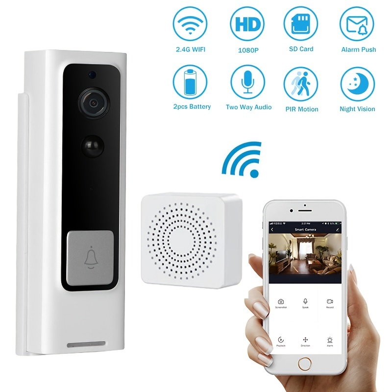 SuoKom Smart Doorbell Wireless Doorbell Waterproof Mini House Door Bell Kit  590ft Range With 58 Ringtones & 4 Level Adjust-able Volume Self-powered  Transmitter Wireless Doorbell On Clearance 