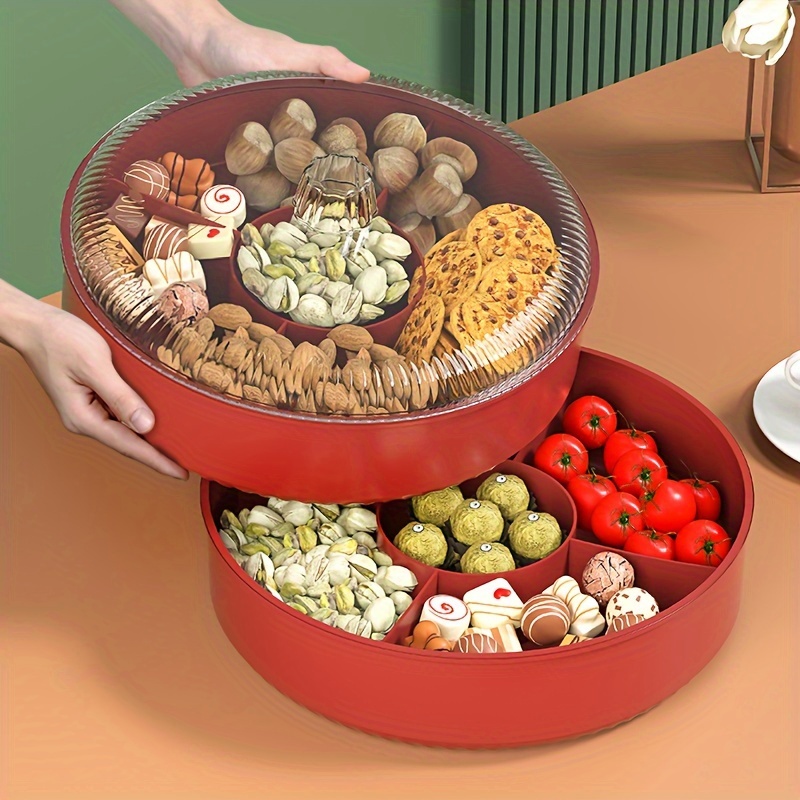 Acheter Plateau en plastique avec couvercle hermétique, récipient  alimentaire Portable, apéritif de fête, plateau de bonbons aux fruits,  boîte de rangement de collations de fruits secs sur table