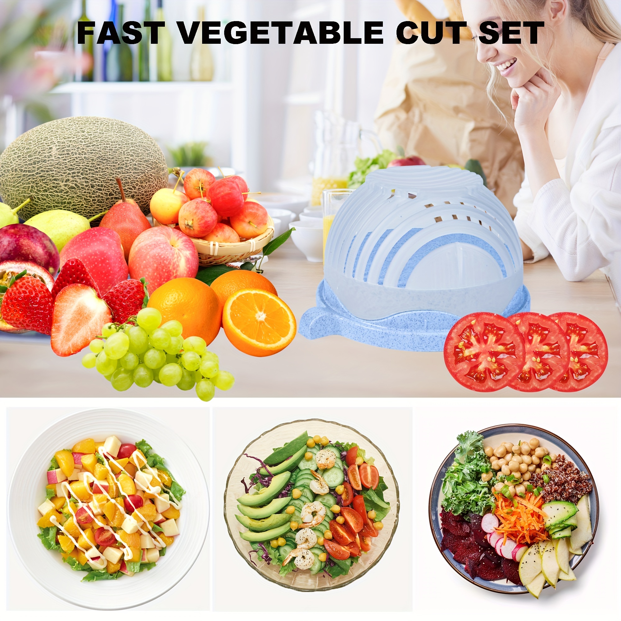 Snap Salad Cutter Bowl, Salad Chopper Bowl And Cutter, Multi