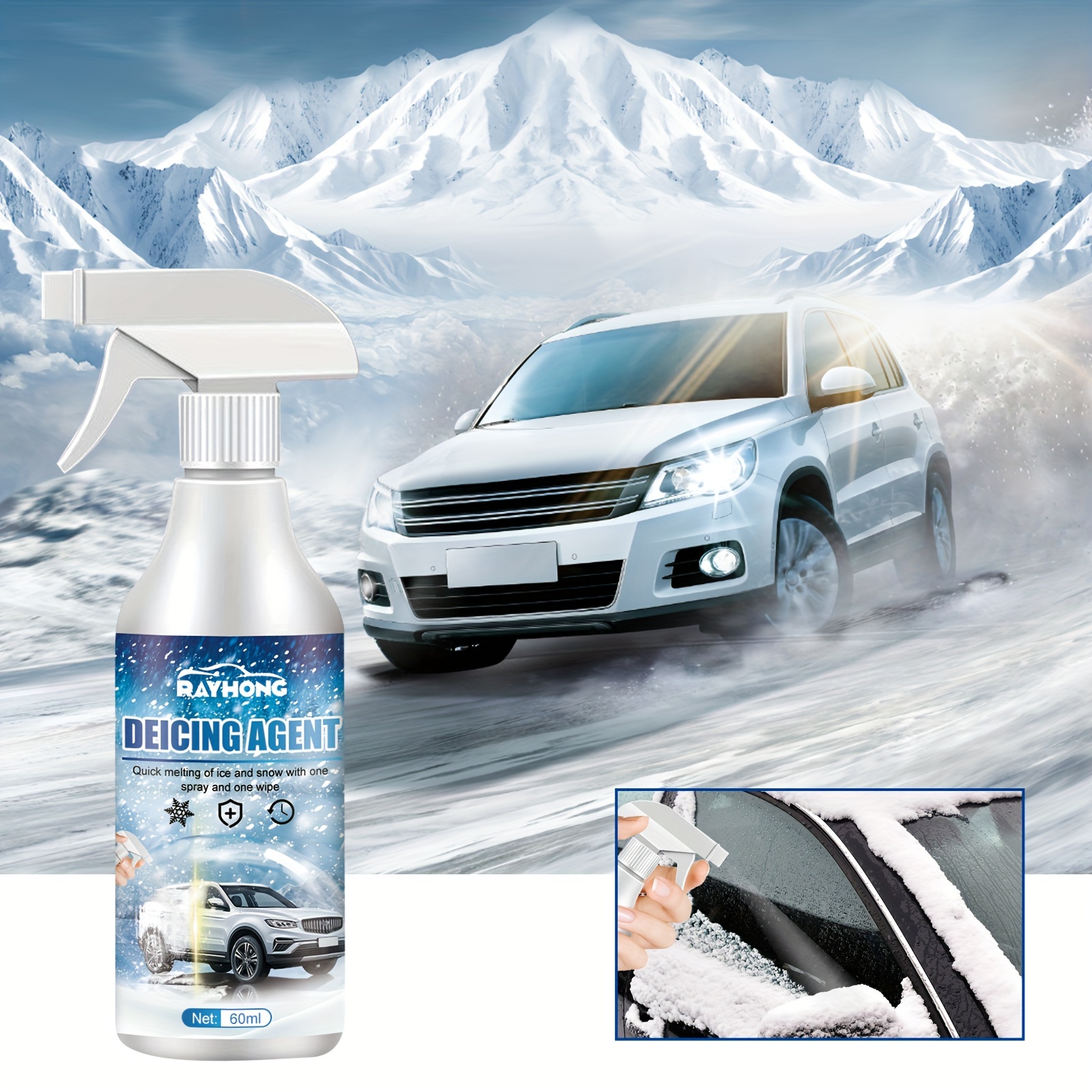 Ice Spray For Car Windshield 3.38oz Snow Melting Defrost Liquid Instantly  Winter Glass Frost Spray Car Window Defroster Spray