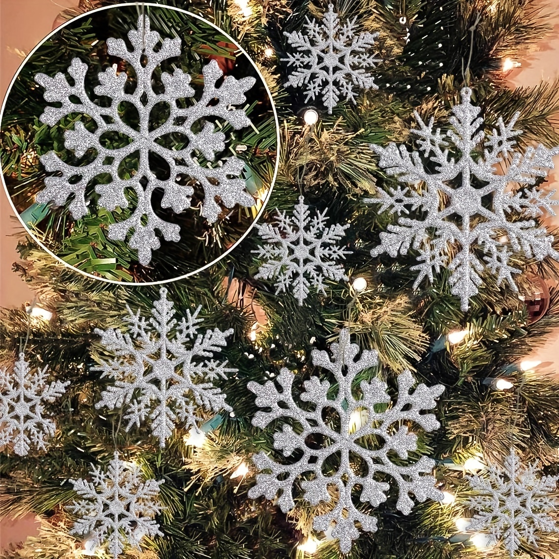 6/12pcs Christmas Snowflakes Decorations Silver Glitter Artificial Plastic  Fake Snowflake Xmas Tree Ornaments Pendant Navidad - AliExpress