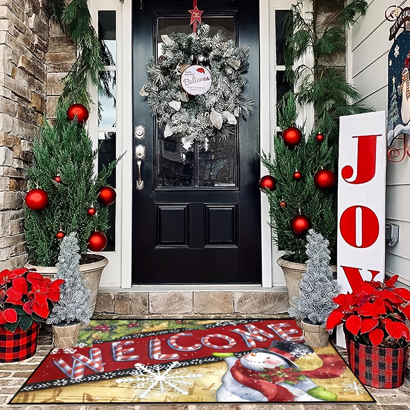 Christmas Snowman Indoor Door Mat - 16x24, Non-Slip Welcome Mat for  Patio, Xmas Tree Winter Snowflake Red Black Plaid Front Door Rug for Entry