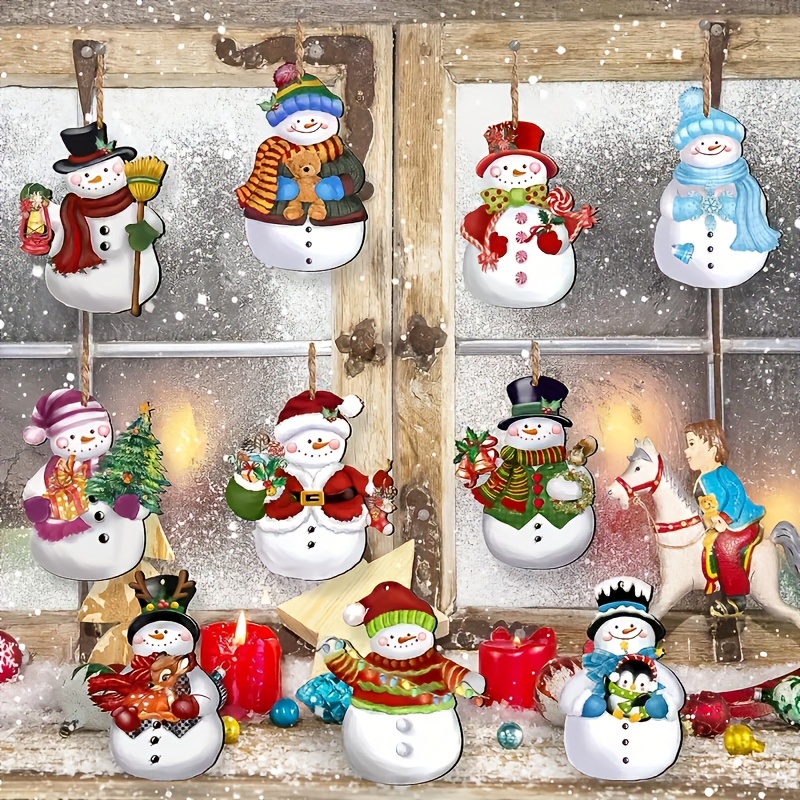 24pcs Wooden Christmas Winter Playing Cute Snowman Theme Party Gathering  Holiday Tree Hanging Celebration Home Decorations