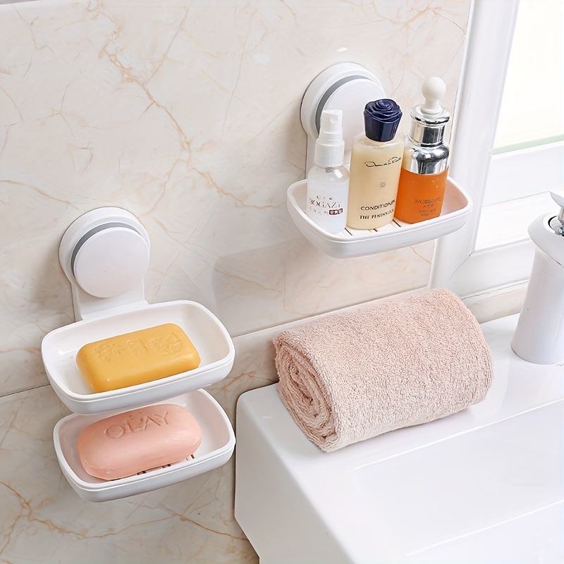 1 Soap Dish Suction Wall Holder Bathroom Shower Cup Sponge Dish Basket Tray Drain