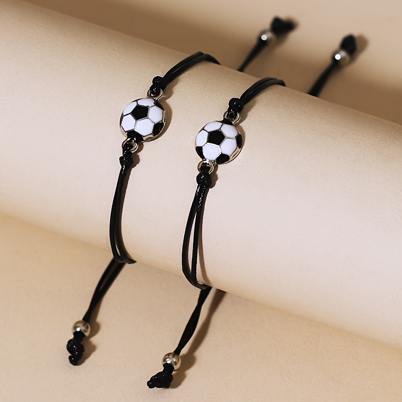 2Pcs/Set Cute Football Charms Bracelet, Adjustable Chain Bracelets for Girls, Best Temu
