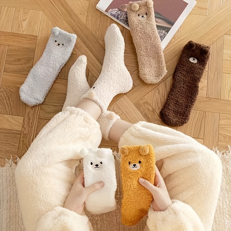 5 Pairs Cute Thicken Thermal Soft Comfortable Warm Socks, Plush Lined Fall  Winter Warm Furry Fuzzy Snow Socks