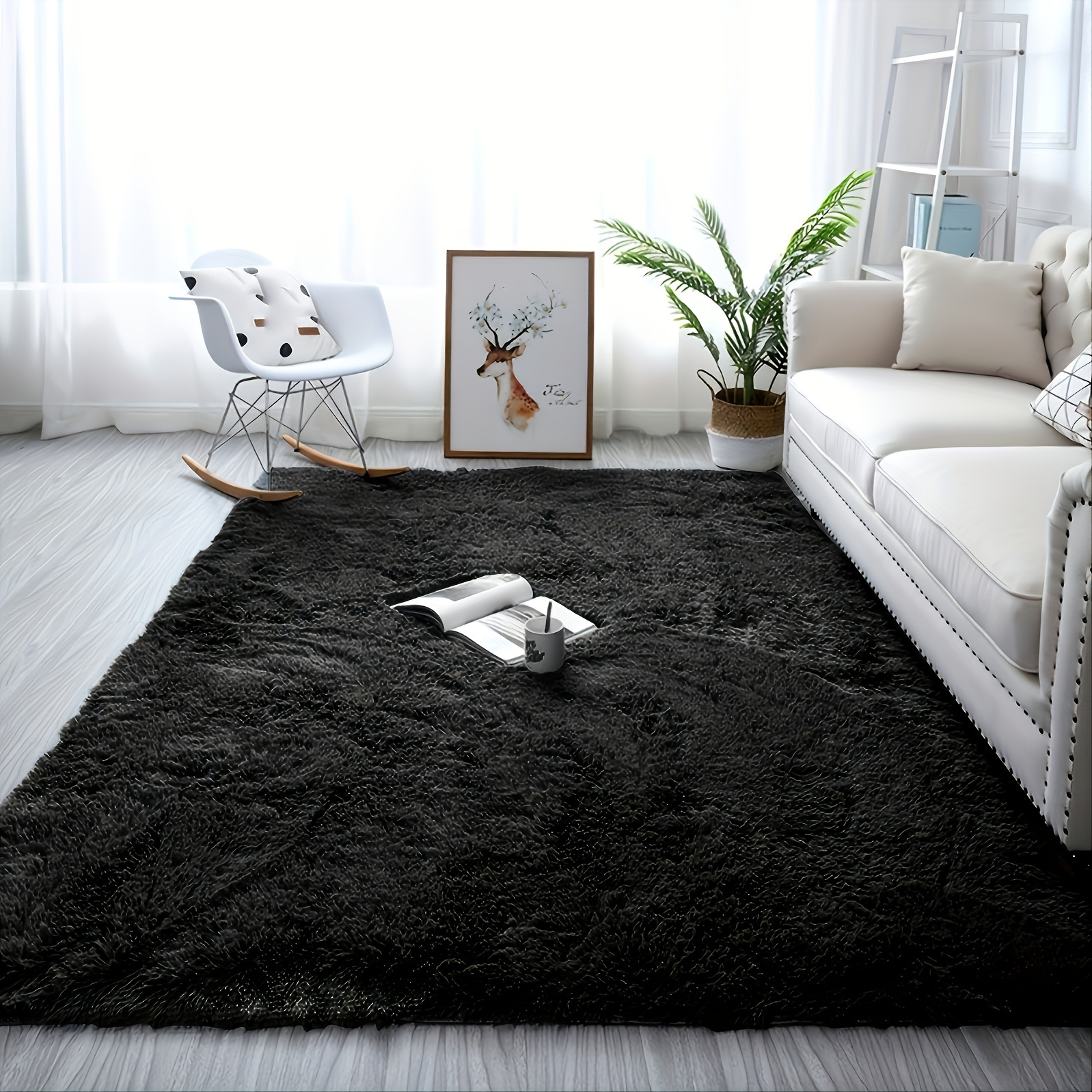 Alfombras grandes de área de 4 x 6 pies para sala de estar, alfombra  moderna súper suave y esponjosa, alfombra de interior teñida gris oscuro