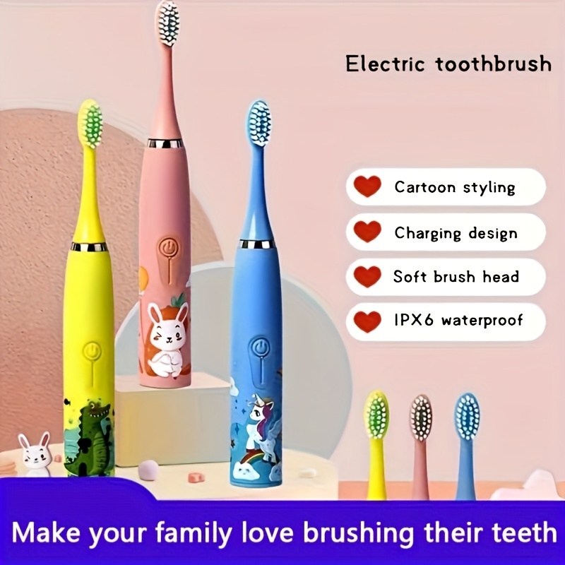 Cepillo de dientes eléctrico para niños, cepillo de dientes recargable  sónico con 5 modos y 36,000 VPM, 3 cabezales de cepillo suaves cepillo de