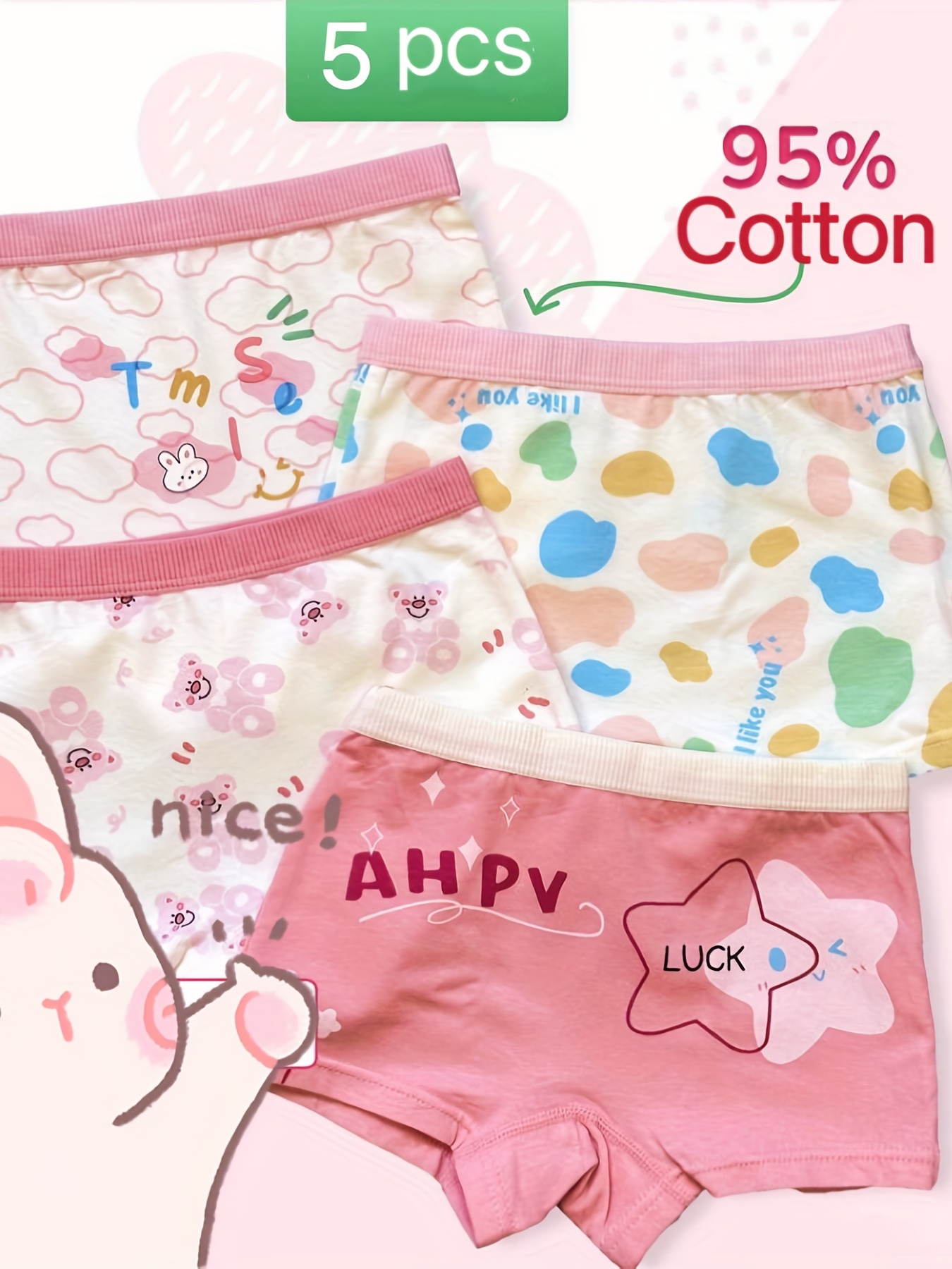 4pcs Cute Rabbit Print Girls Briefs, Cotton Breathable Comfortable  Underwear, Kids Panties