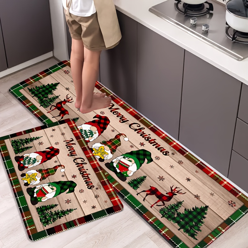 1pc Christmas Kitchen Carpet And Mat, Christmas Gnome Gingerbread Car Wood  Grain Slip-resistant Comfortable Washable Floor Mat, Suitable For Kitchen  Sink Area And Christmas Farmhouse Kitchen Decor