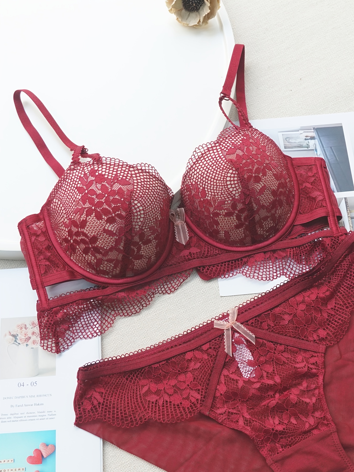 Floral Lace Matching Lingerie Set Valentines Gifts Sexy - Temu